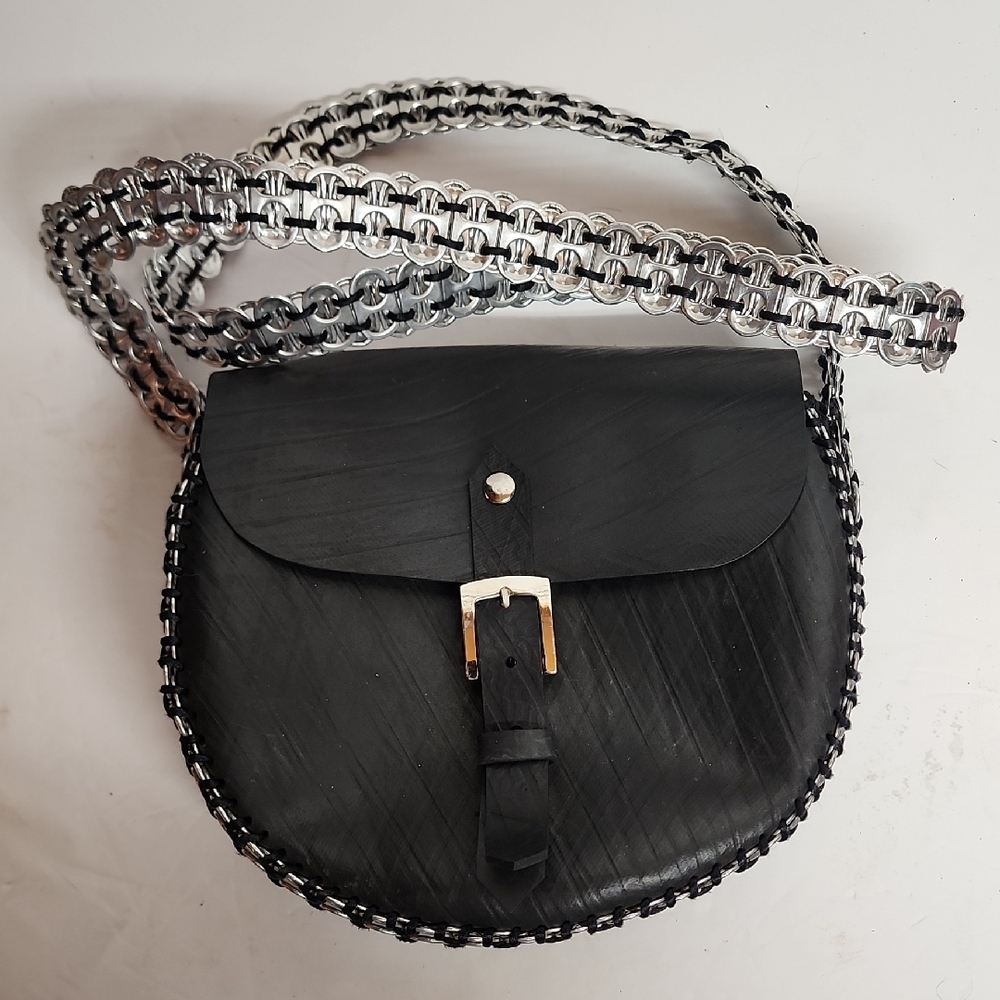 RARE Black Vegan Leather Crossbody/Saddle Bag w/Pull Tabs. WASTELAND GOTH BIKER